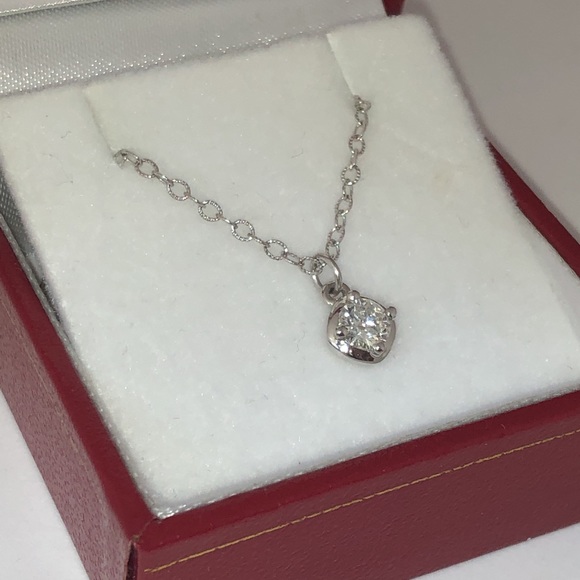 Solid Stamped 14K White Gold Natural Round Cut Diamond Solitaire Charm Necklace - Picture 8 of 17